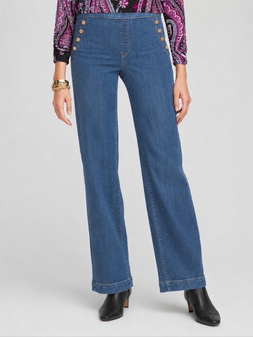 ❤️ CHICO'S HIGH RISE WIDE LEG PULL ON SAILOR JEANS, 16 (33)